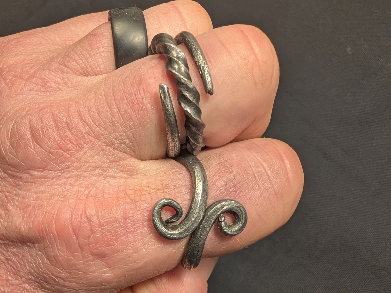 Forged steel rings - handforged metal jewelry with spiral patterns by BorboroForge